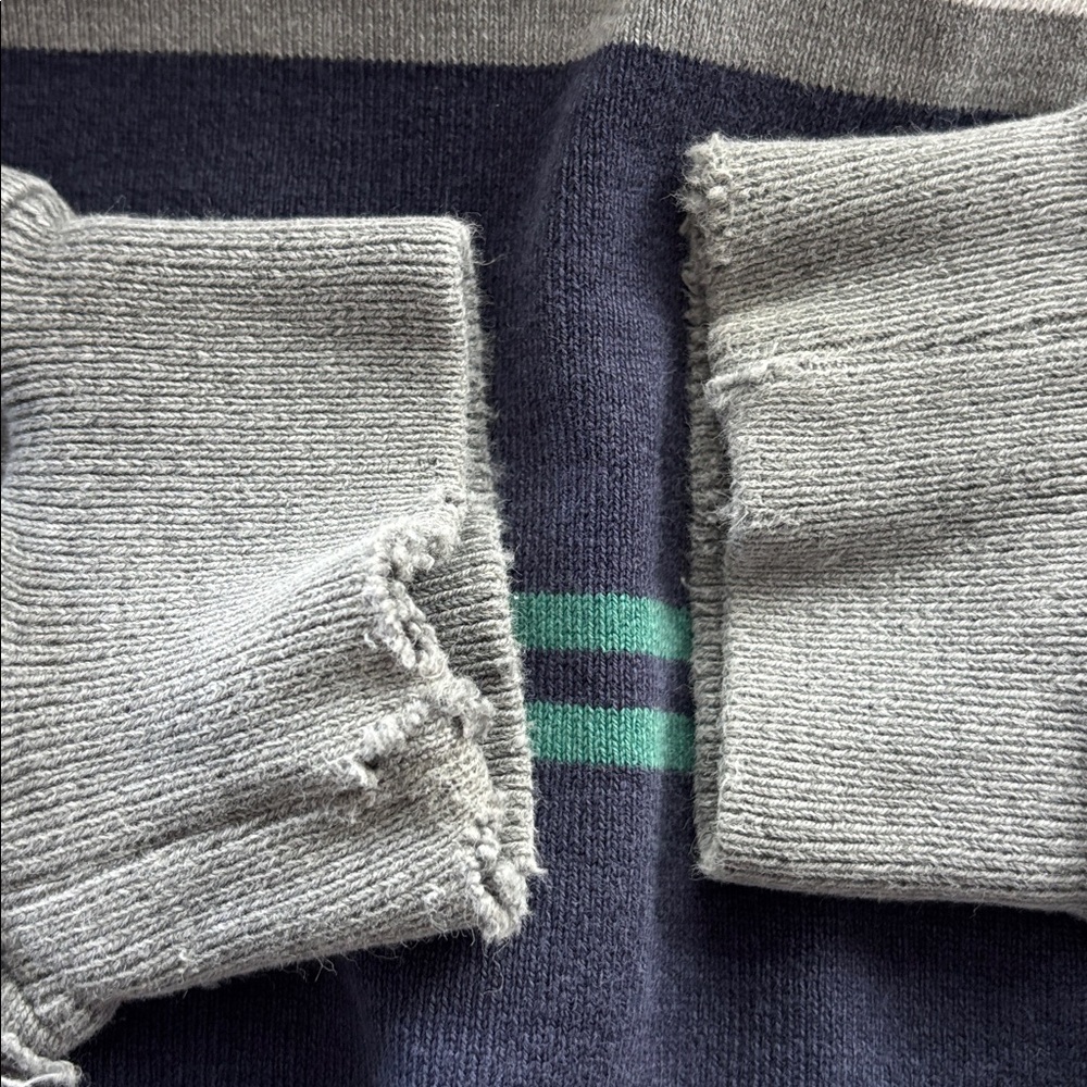 L.L.Bean Vintage 90’s Rugby Mock-neck Long-sleeve Shirt gray heather stripes - Picture 9 of 12